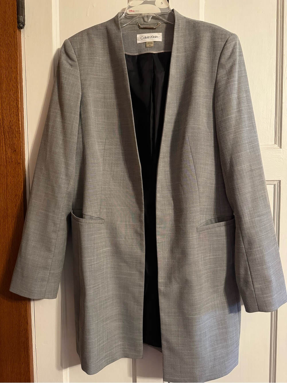 Calvin Klein Women's Gray Collarless Long Blazer